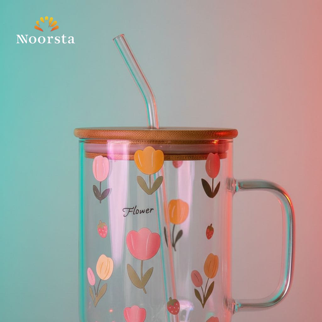 مج استانلي بيركس تريندي بسعة 1200 ملي مع شاليمو اكريلك - Trendy Stanley Pyrex Glass Mug with Acrylic Straw - Noorsta