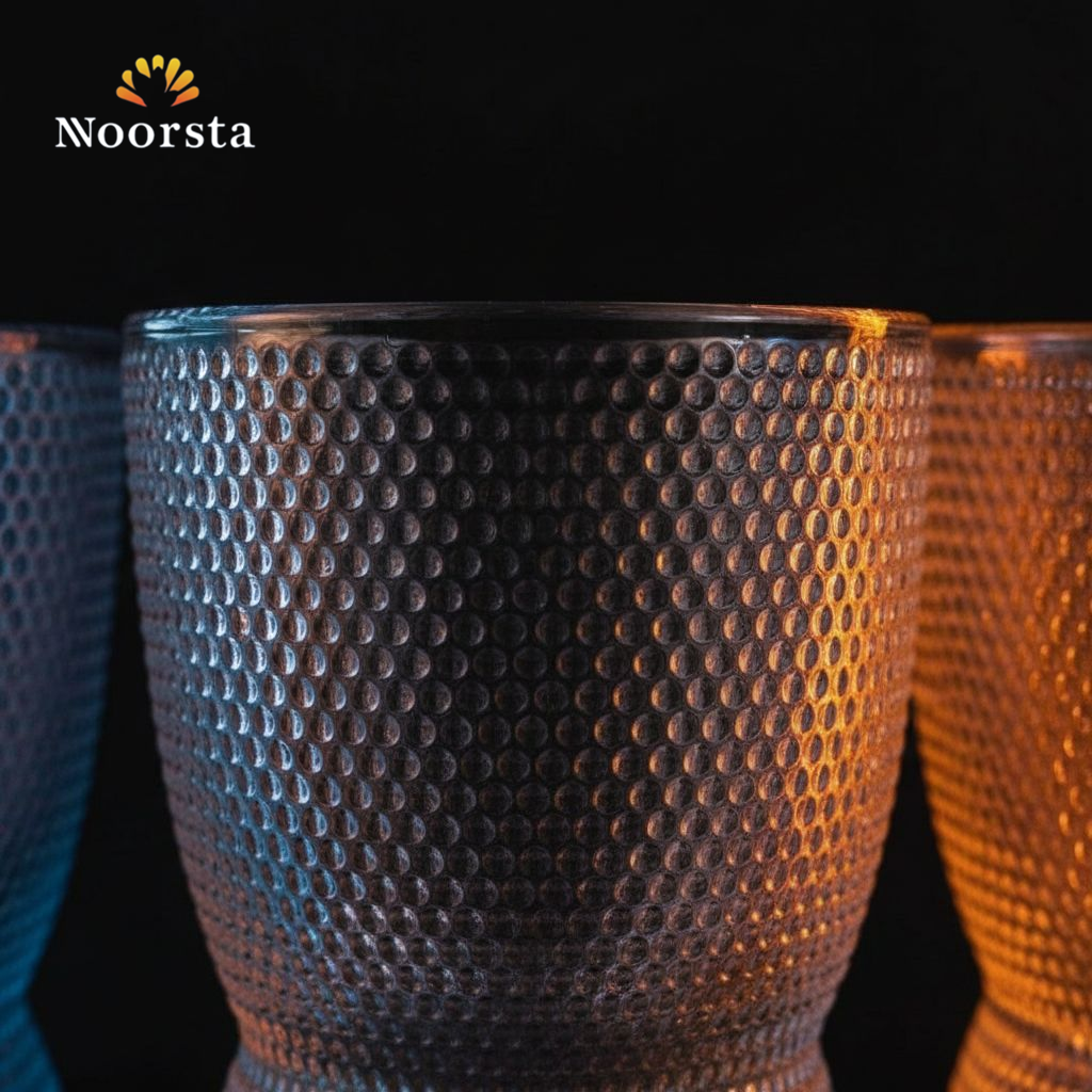طقم كوبايات زجاج شيك للتقديم - Elegant Hobnail Clear Glass Tumblers Set of 6 - Noorsta