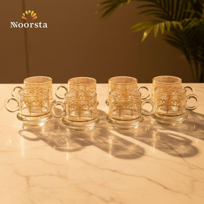 طقم فناجين قهوة قزاز شيك للضيوف - Classic Gold-Lace Glass Coffee Cup Set - Noorsta