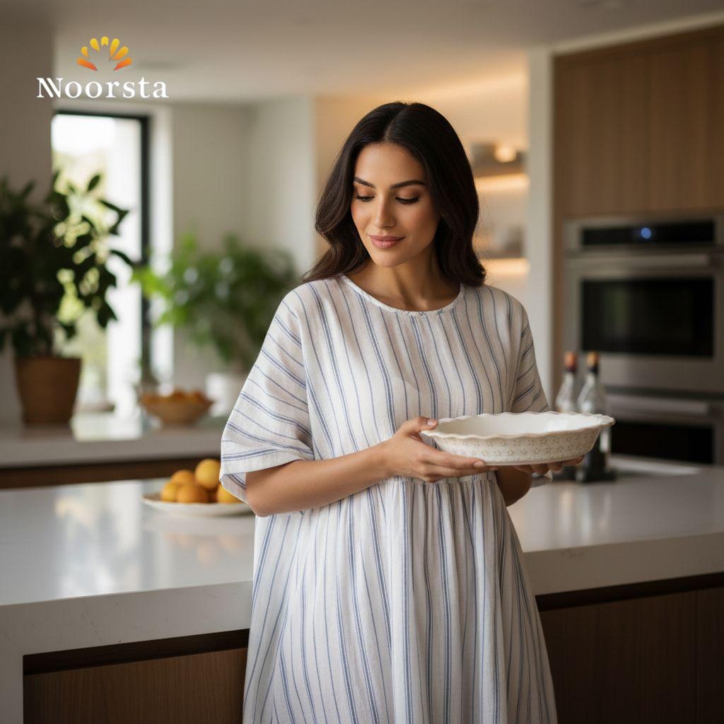 طاجن تارت سيراميك للفرن والميكروويف - Elegant Ceramic Scalloped Tart Dish - Noorsta