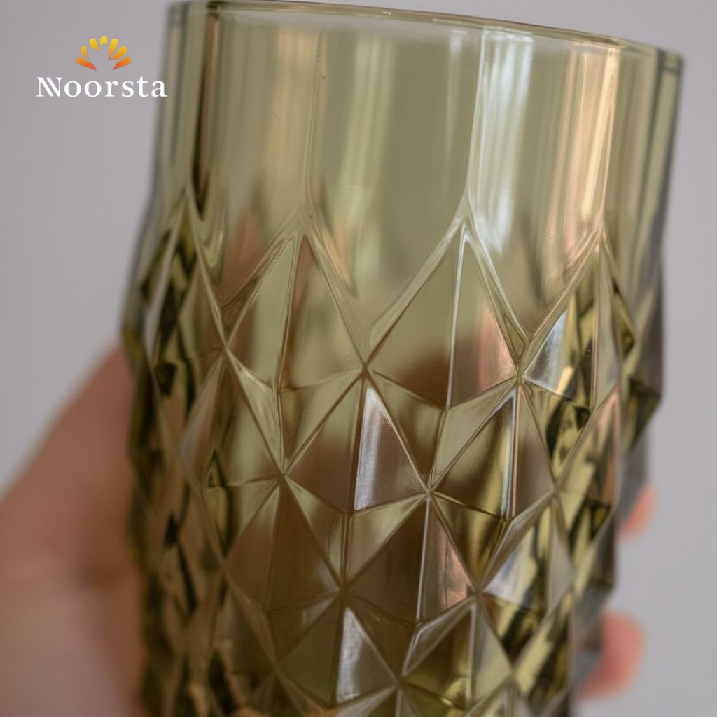 طقم كوبايات شوب زجاج شيك للتقديم - Elegant Geometric Colored Glass Tumbler Set - Noorsta