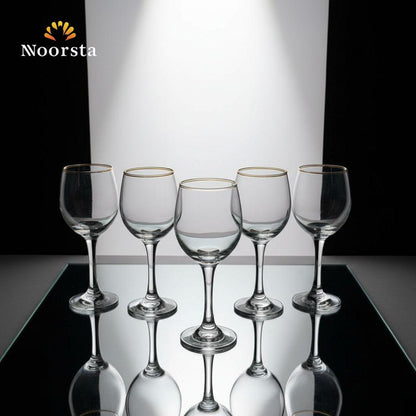طقم كاسات زجاج شيك للعصاير والتقديم - Elegant Gold-Rimmed Glass Goblet Set - Noorsta