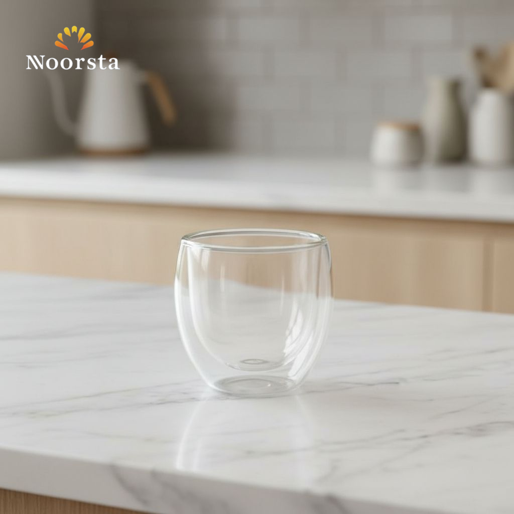 مج قهوة دبل جلاس لتقديم الاسبريسو شيك - Modern Double-Walled Espresso Glass Mug - Noorsta