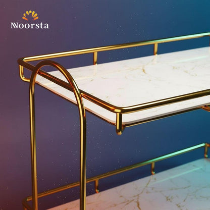 ستاند مكياج ومنظم عطور رفين دهبي برخام - Versatile 2-Tier Marble & Gold Organizer Stand - Noorsta