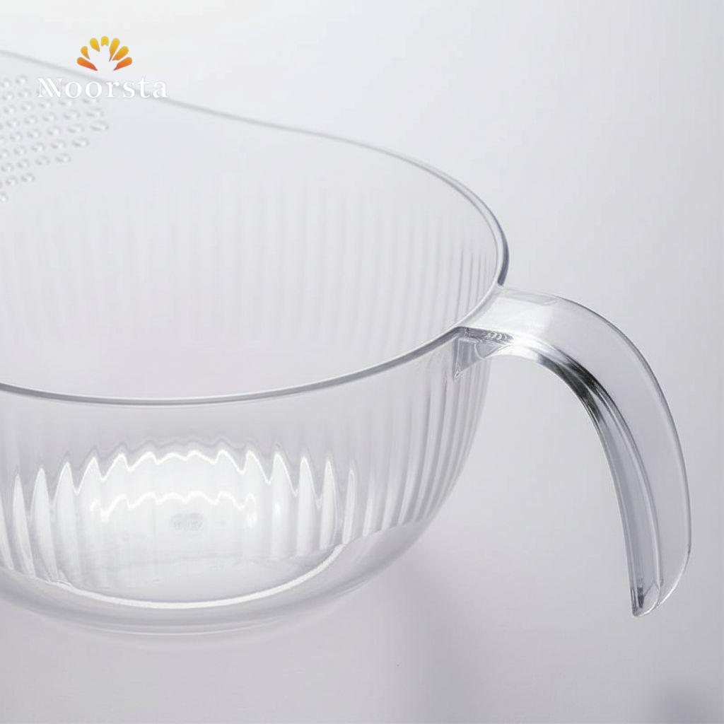 Noorsta Crystal Clear Rice Washing Bowl & Strainer with Ergonomic Handle
