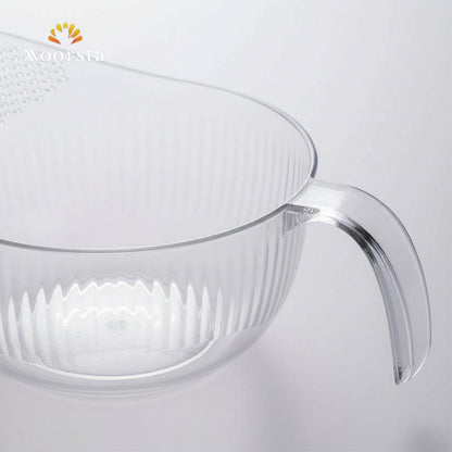 Noorsta Crystal Clear Rice Washing Bowl & Strainer with Ergonomic Handle