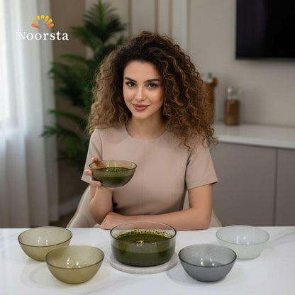 طقم بولات زجاج حراري شيك للتقديم وجهاز العروسة - Elegant 6-Piece Textured Glass Serving Bowl Set - Noorsta