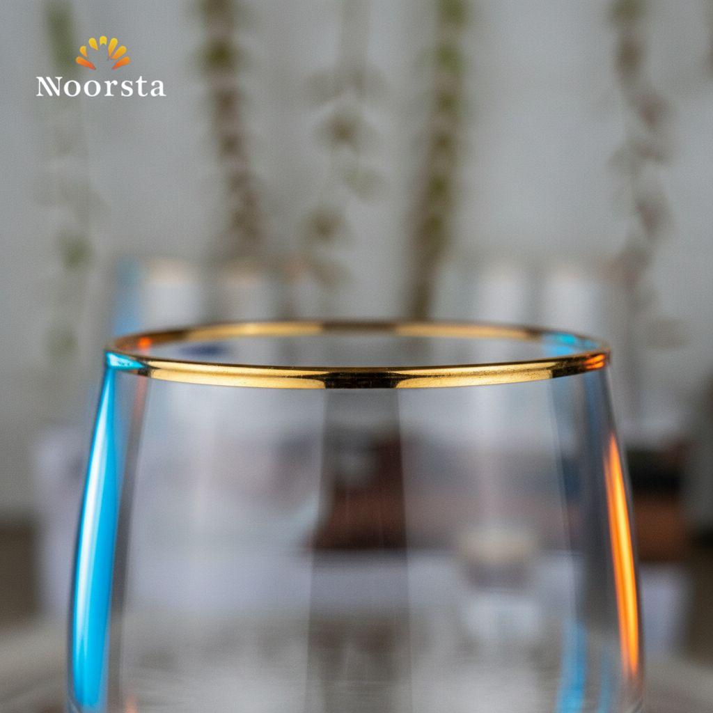 طقم كوبايات زجاج شفاف بخط دهبي شيك - Elegant Gold-Rimmed Clear Glass Cup Set - Noorsta