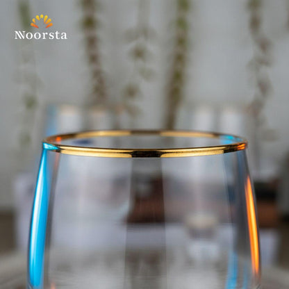 طقم كوبايات زجاج شفاف بخط دهبي شيك - Elegant Gold-Rimmed Clear Glass Cup Set - Noorsta