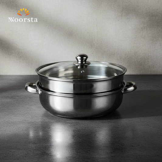 حلة بخار استانلس ستيل 2 دور لعمل أحلى خضار سوتيه - Versatile 2-Tier Stainless Steel Steamer Pot - Noorsta