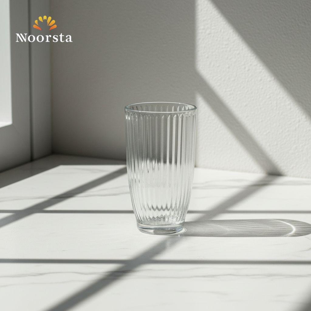 طقم كوبايات عصير زجاج مضلع شيك جدا لجهاز العروسة - Premium Ribbed Tempered Glass Tumbler Set 390ml - Noorsta