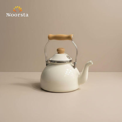 Nordic Essence Enamel Stovetop Kettle - White & Wood Edition
