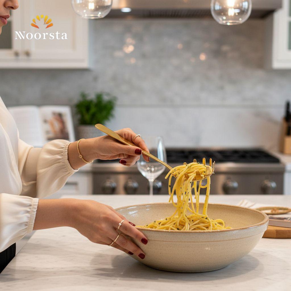 شيالة مكرونة دهبي شيك جدا - Elegant Golden Pasta Server - Noorsta