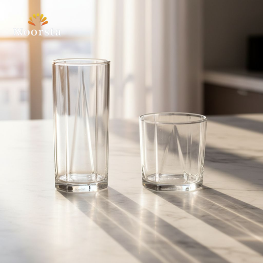 طقم كاسات زجاج اوشن بيراميد شيك للعصير والمية - Modern Ocean Pyramid Glass Tumbler Set - Noorsta