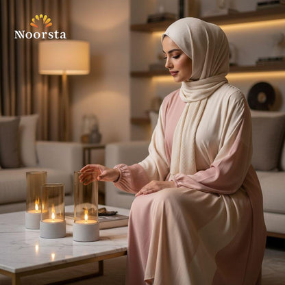 شمعدان ببطارية لإضاءة دافية في عزومات العيلة - Modern Amber Glass Battery-Operated Candle Holder - Noorsta
