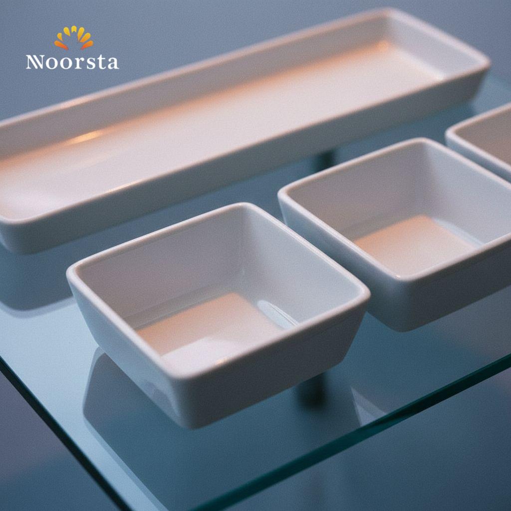 طقم تقديم سيراميك 4 قطع للمقبلات والتسالي - Minimalist White Ceramic 4-Piece Serving Set - Noorsta