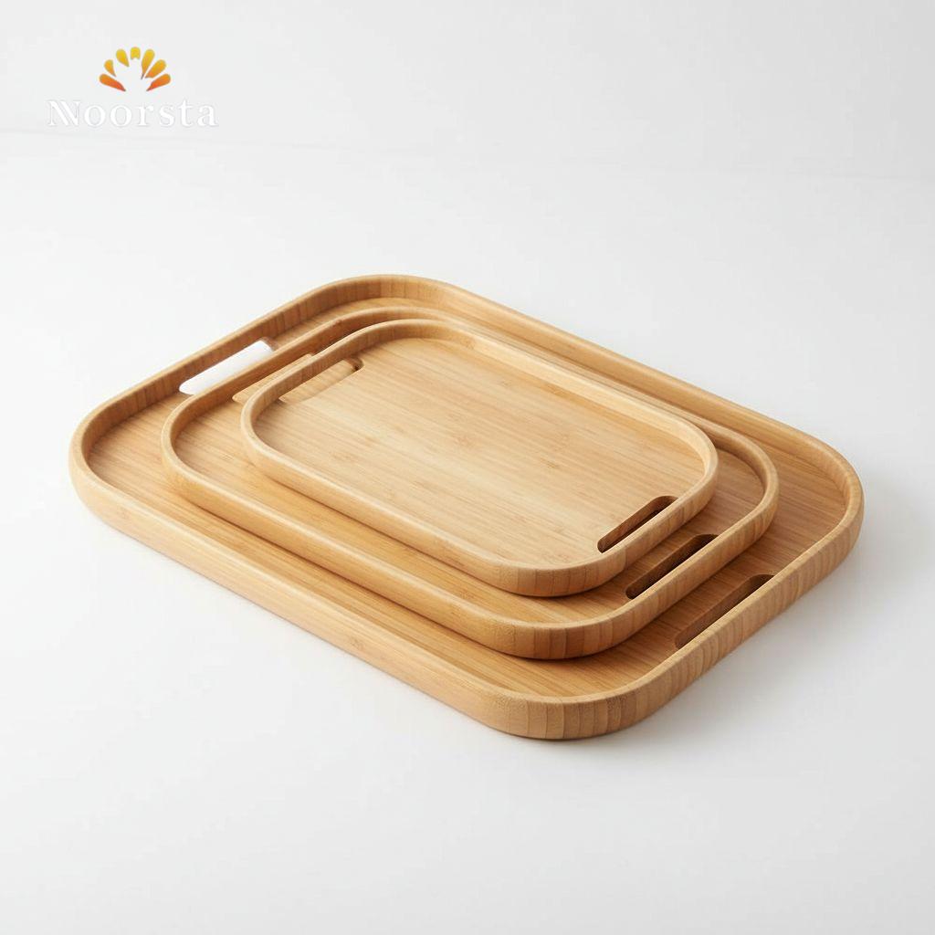 Nordic Natural Bamboo Serving Tray Set - Minimalist Wood Platter Collection