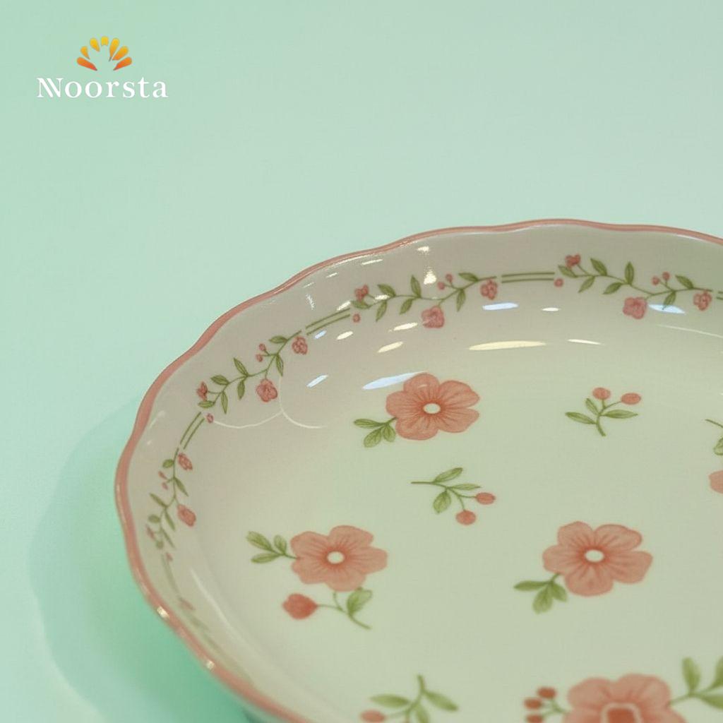 طبق بورسلين مسطح حراري مورد لتقديمات الضيوف - Chic Floral Heat-Resistant Porcelain Flat Plate - Noorsta