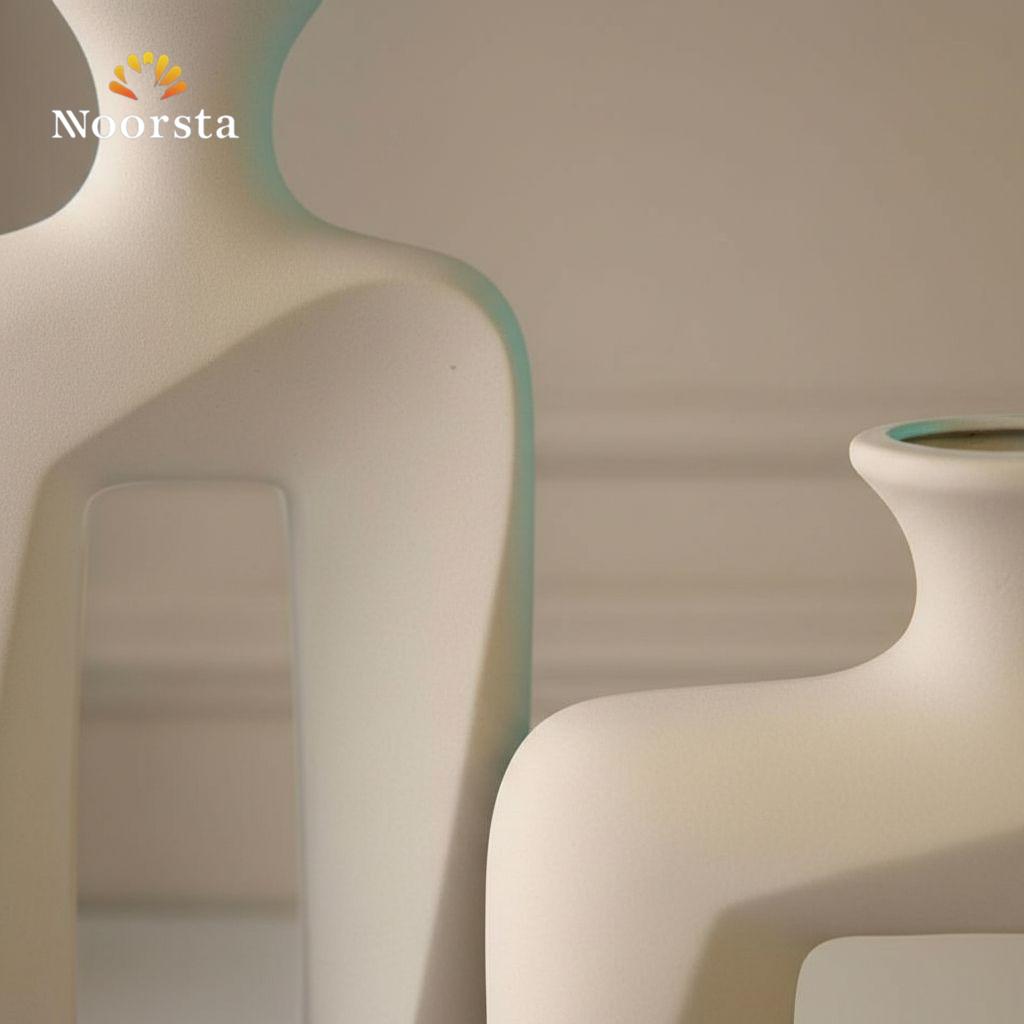 فازة بورسلين مودرن بتصميم هندسي مفرغ لتزيين الترابيزة - Modern Geometric Porcelain Vase with Abstract Cutout - Noorsta
