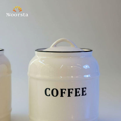 طقم علب شاي وسكر وكوفي كورنر بورسيلين - Minimalist Porcelain Tea Sugar Coffee Canister Set - Noorsta