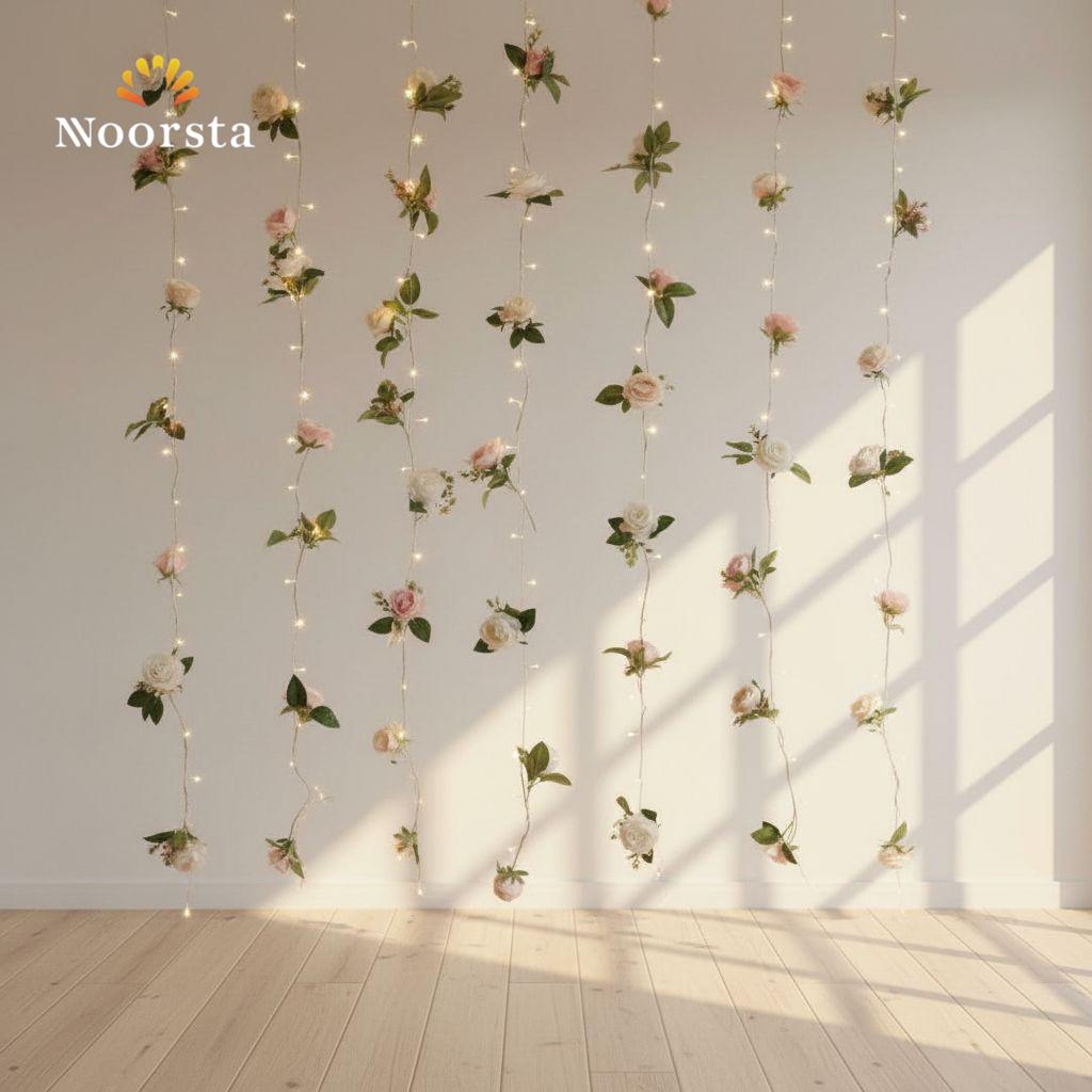ستارة ورد مضيئة لتزيين الحوائط والمناسبات - Enchanting Rose String Light Curtain with warm glow - Noorsta
