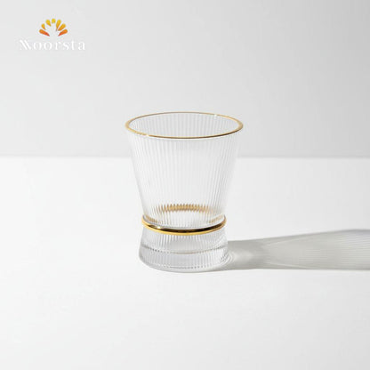طقم أكواب لومينا الزجاجية المضلعة بحزام ذهبي