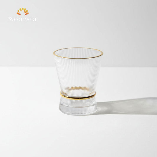 طقم أكواب لومينا الزجاجية المضلعة بحزام ذهبي