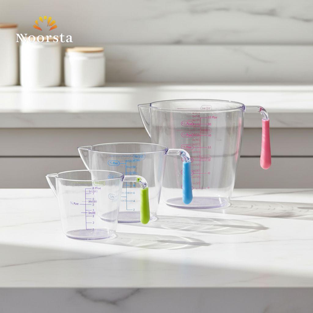 طقم دورق معيار أكريليك 3 قطع بيد سيليكون ملونة - Precision 3-Piece Acrylic Measuring Jug Set - Noorsta