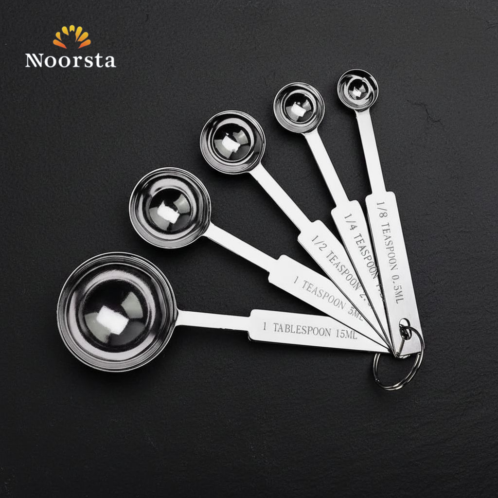 طقم معالق معيارية ستانلس ستيل 5 قطع للخبز والطبخ - Premium Stainless Steel 5-Piece Measuring Spoon Set for Precise Baking - Noorsta
