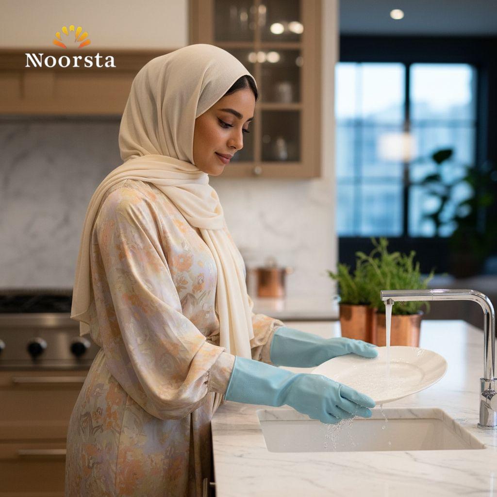 جوانتي مطبخ مطاطي عملي لحماية اليدين - Versatile Anti-Slip Rubber Cleaning Gloves - Noorsta