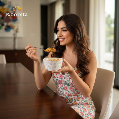 طقم بولات بورسلين شيك للتقديم - Elegant Floral Porcelain Bowls - Noorsta