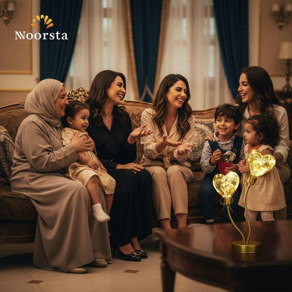 أباجورة ديكور شيك جدا على شكل قلب تنور بيتك - Elegant Heart-Shaped Metal and Glass Decorative Lamp - Noorsta