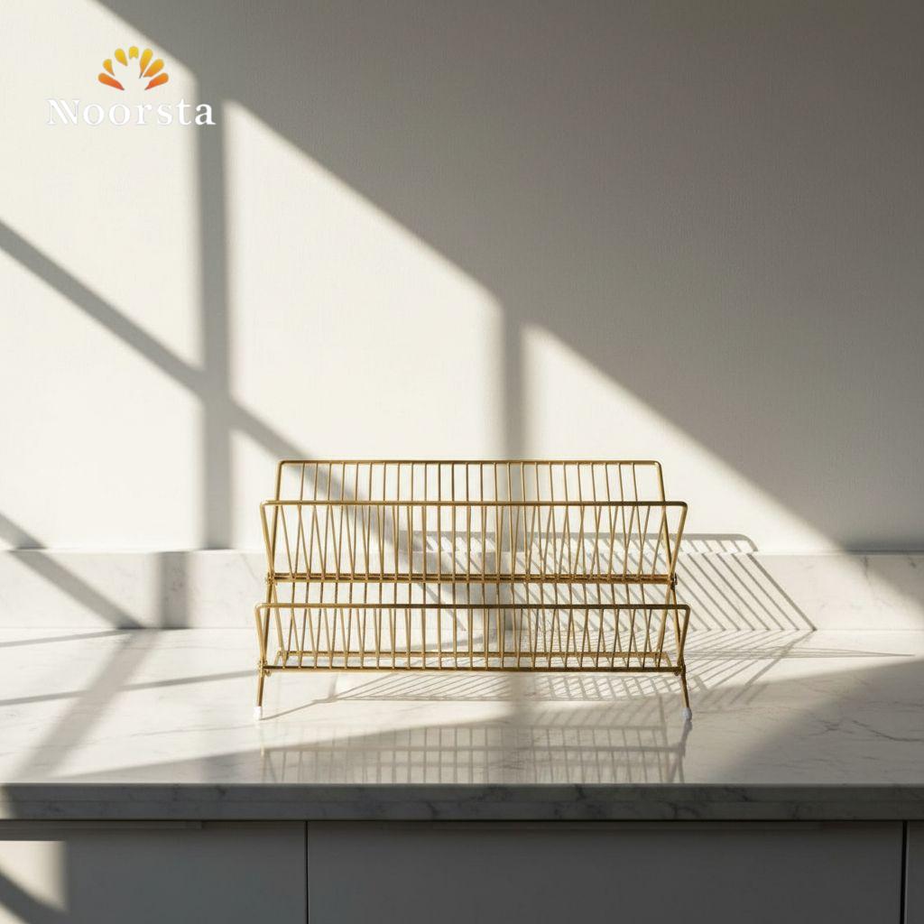 صفاية اطباق معدن ضد الصدأ لتنظيم المطبخ - Modern Rustproof Metal Dish Drying Rack - Noorsta