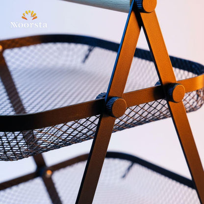 شيالة معدن 3 دور لتنظيم المطبخ وركن القهوة - Modern 3-Tier Metal Organizer Basket with Wood Handle - Noorsta