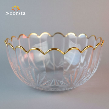 طقم بولات زجاج 3 قطع بحواف متموجة ولمسة ذهبية - Elegant 3-Piece Wavy Glass Bowl Set with Gold Trim - Noorsta
