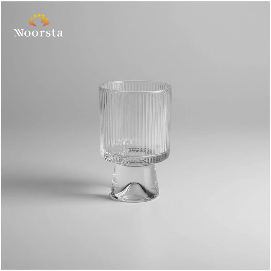 Crystal Ribbed Pedestal Glass Cup - Art Deco Design