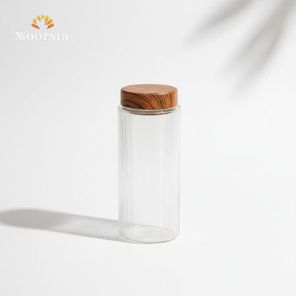 برطمان زجاج مضلع تركي لتنظيم المطبخ - Premium Ribbed Glass Storage Jar 1500ml - Noorsta