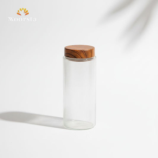 برطمان زجاج مضلع تركي لتنظيم المطبخ - Premium Ribbed Glass Storage Jar 1500ml - Noorsta