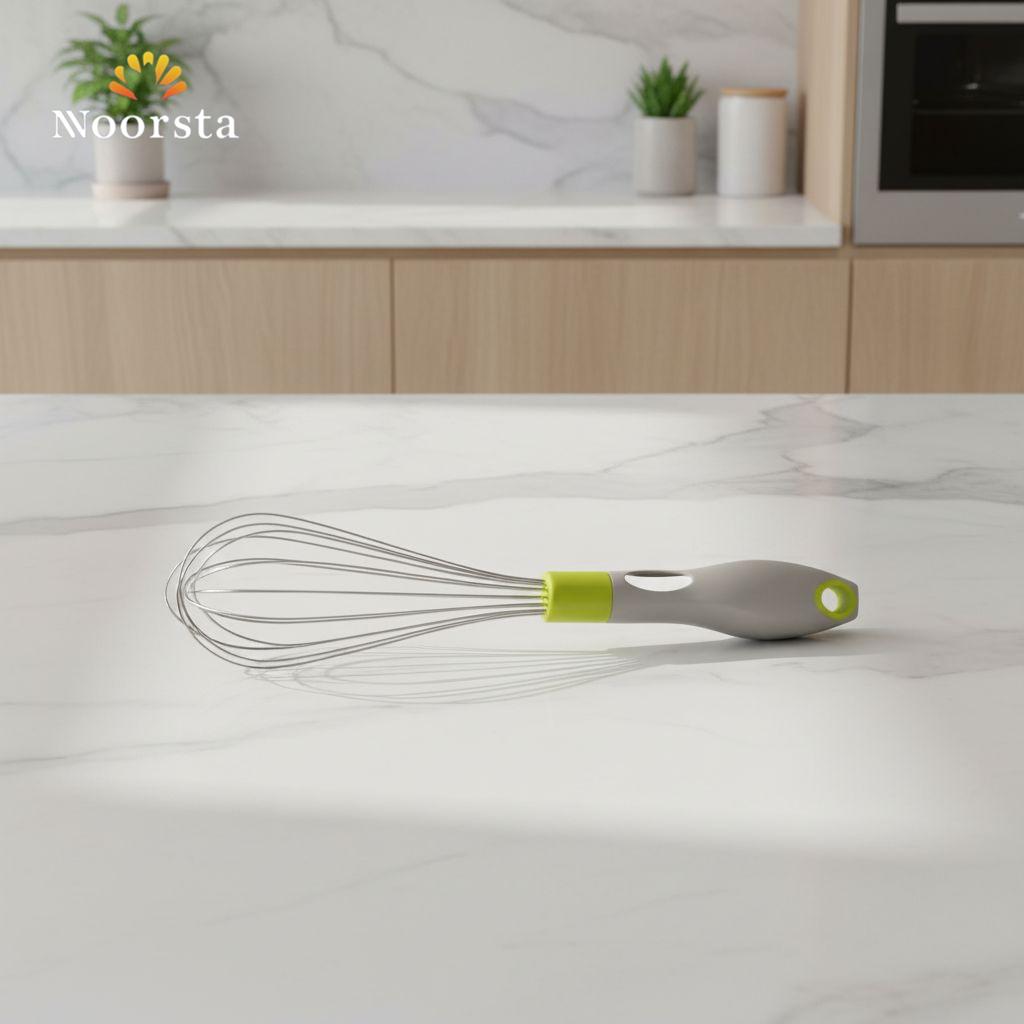 مضرب بيض سلك بمقبض سيليكون رمادي - Premium silicone handle wire egg whisk - Noorsta