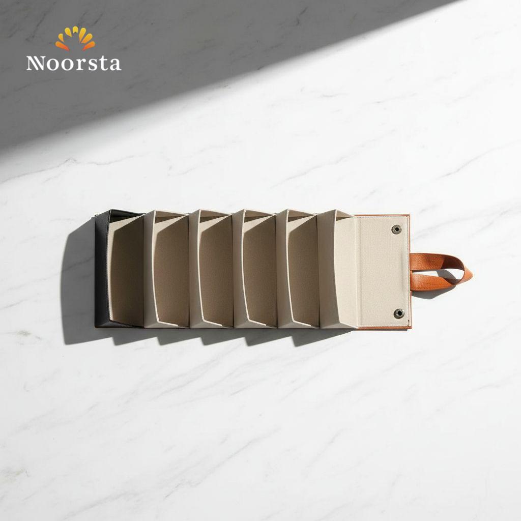 منظم نظارات جلد 5 خانات لحماية الإكسسوارات - Premium Foldable 5-Slot Leather Glasses Organizer - Noorsta