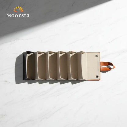 منظم نظارات جلد 5 خانات لحماية الإكسسوارات - Premium Foldable 5-Slot Leather Glasses Organizer - Noorsta