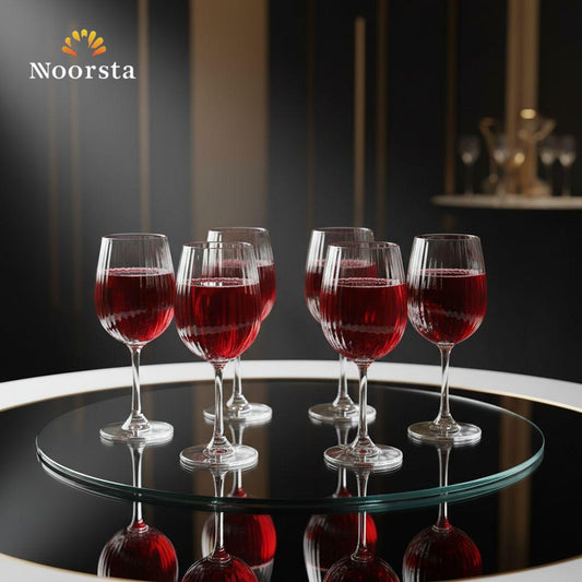طقم كاسات زجاج مضلع بألوان الطيف لجهاز العروسة - Elegant Ribbed Iridescent Glass Goblet 6-Piece Set - Noorsta