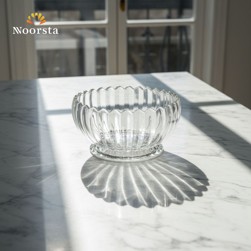 بولة فاكهة كريستال غويطة لتقديم الضيوف - Elegant Clear Ribbed Crystal Fruit Bowl - Noorsta