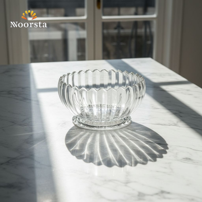 بولة فاكهة كريستال غويطة لتقديم الضيوف - Elegant Clear Ribbed Crystal Fruit Bowl - Noorsta
