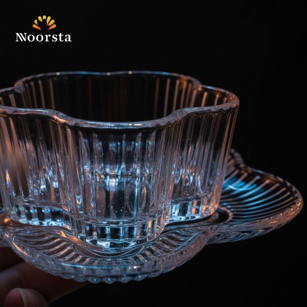 طقم خشاف زجاجي مضلع لتقديم الحلويات - Elegant 6-Piece Ribbed Glass Dessert Bowl Set - Noorsta
