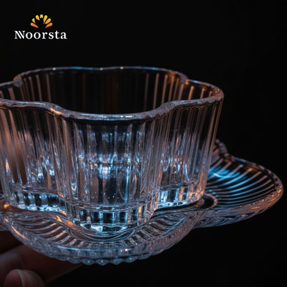 طقم خشاف زجاجي مضلع لتقديم الحلويات - Elegant 6-Piece Ribbed Glass Dessert Bowl Set - Noorsta