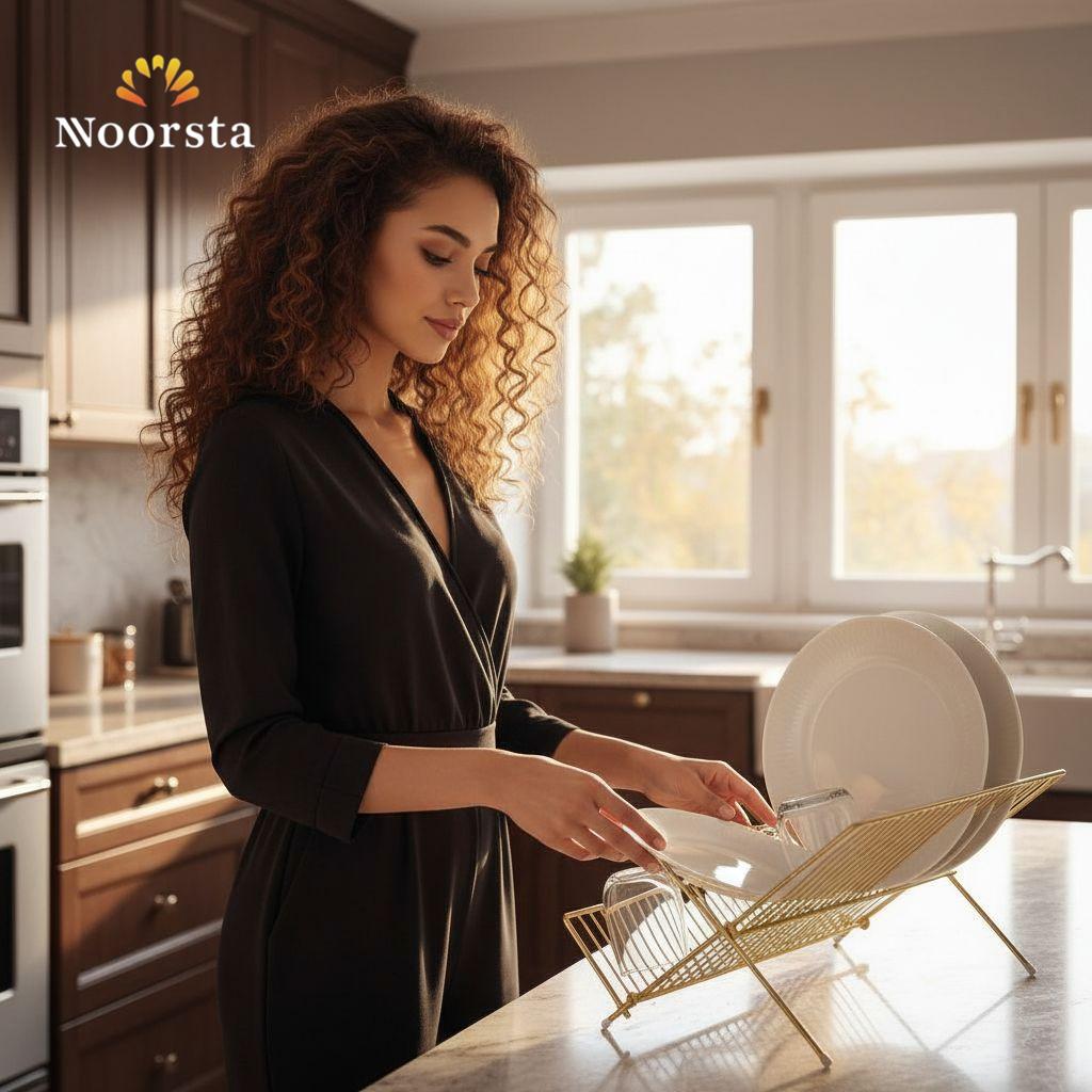 صفاية اطباق معدن ضد الصدأ لتنظيم المطبخ - Modern Rustproof Metal Dish Drying Rack - Noorsta