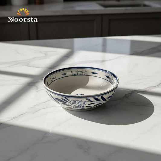 بولة سيراميك كبيرة للعزومات بنقشة زرقا - Authentic Blue Motif Ceramic Serving Bowl 4L - Noorsta