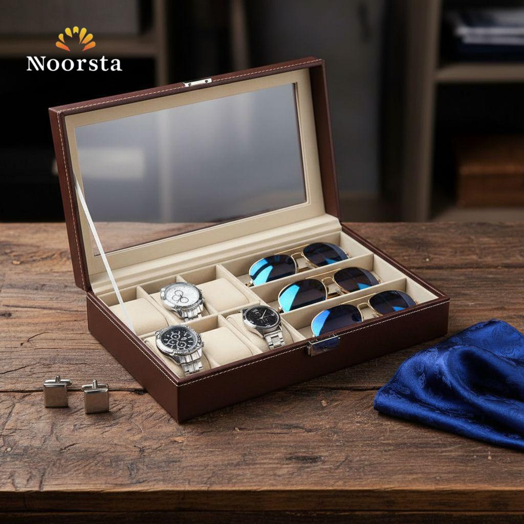 The Executive Leather Watch & Sunglasses Organizer Case