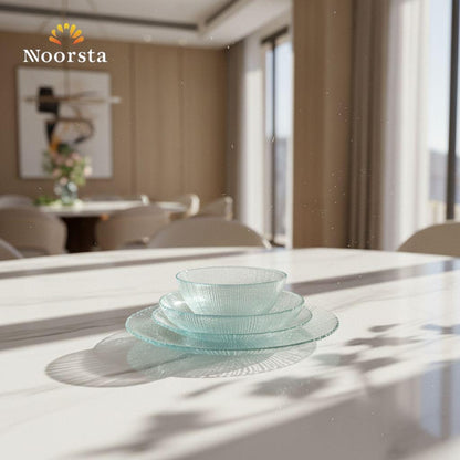 طقم عشاء زجاج تركي 25 قطعة لتقديمات الضيوف - Elegant 25-Piece Textured Turkish Glass Dinner Set - Noorsta